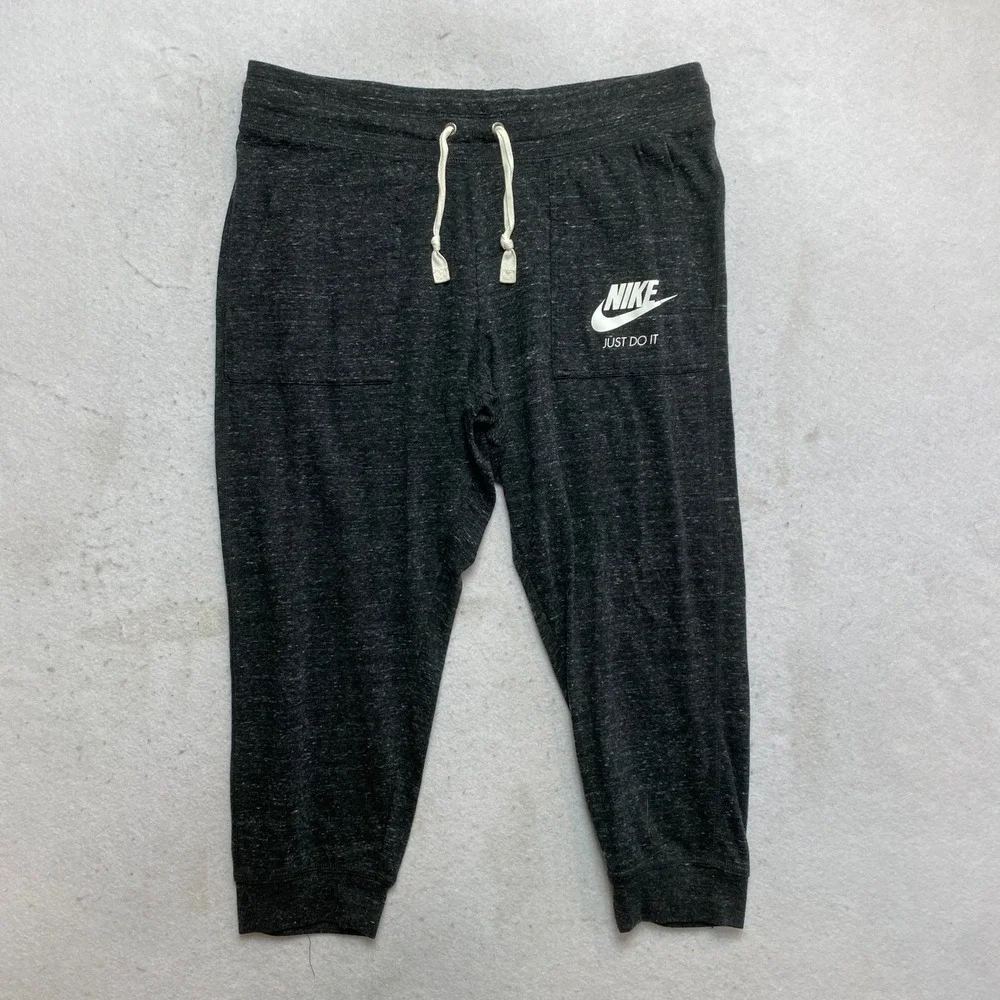 Nike Tracksuit Womens Large Black Heathered Full Zip Hoodie Capri Joggers Set